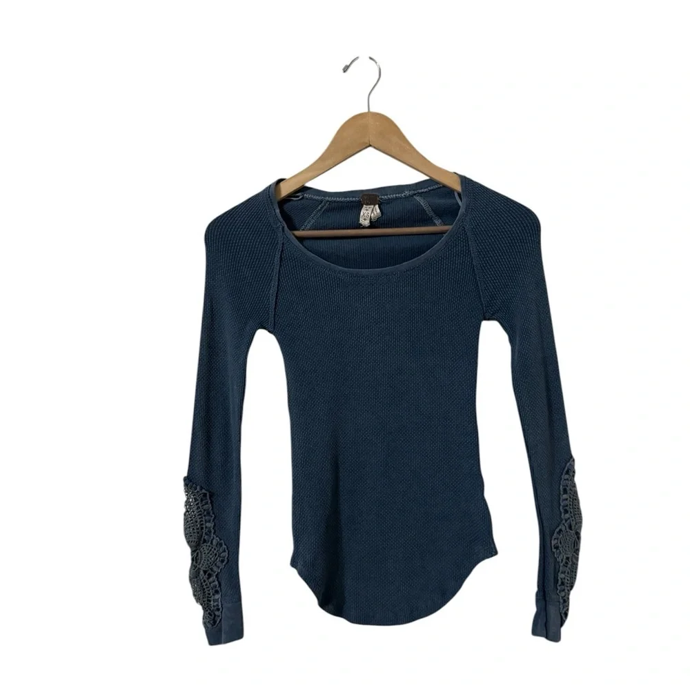 FREE PEOPLE We The Free Thermal Synergy Crochet Knit Embroidered L/S Top Shirt